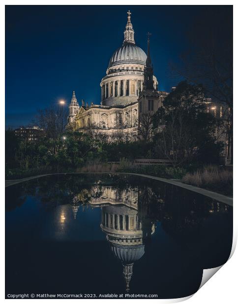 Night Reflection of St Pauls, London Print by Matthew McCormack