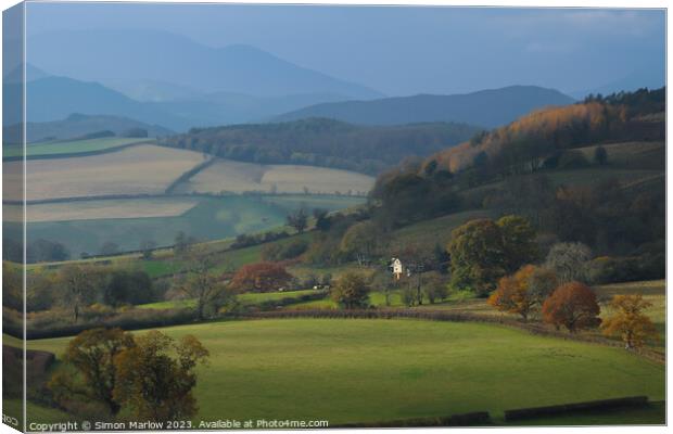 Beautiful Autumn Scene in South Shropshire Canvas Print by Simon Marlow