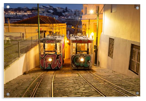 The Funicular Lavra in the narrow streets of Lisbon Acrylic by Kevin Winter