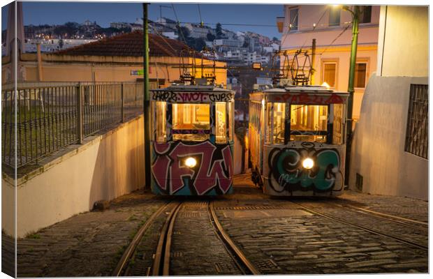 The Funicular Lavra in the narrow streets of Lisbon Canvas Print by Kevin Winter