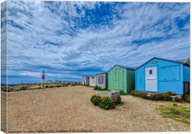 Portland Bill Lighthouse and Beach huts Canvas Print by Helkoryo Photography