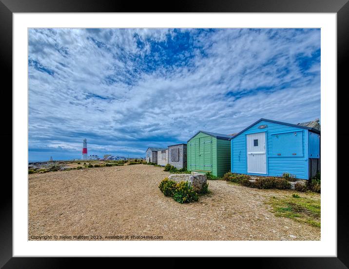 Portland Bill Lighthouse and Beach huts Framed Mounted Print by Helkoryo Photography