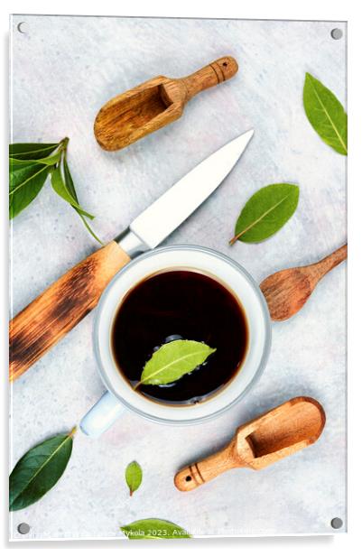 Cup of tea of bay leaf Acrylic by Mykola Lunov Mykola