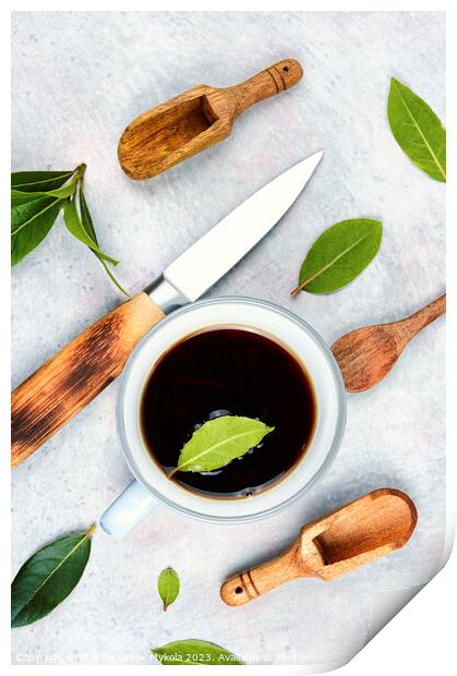 Cup of tea of bay leaf Print by Mykola Lunov Mykola