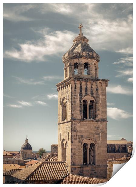 Dubrovnik Monastery Tower Print by Dave Bowman