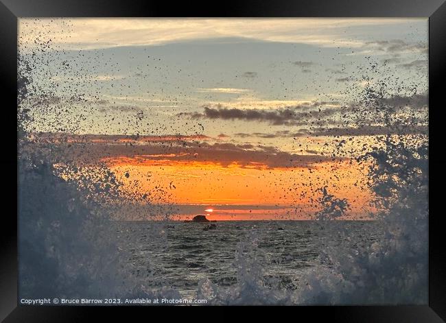 Sunset n spray Framed Print by Bruce Barrow