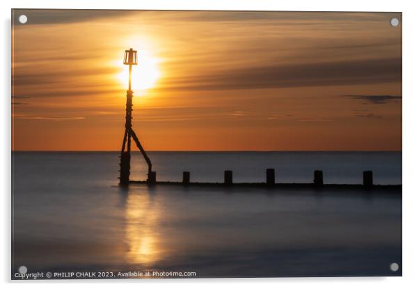 Sunrise sea groyne 927 Acrylic by PHILIP CHALK