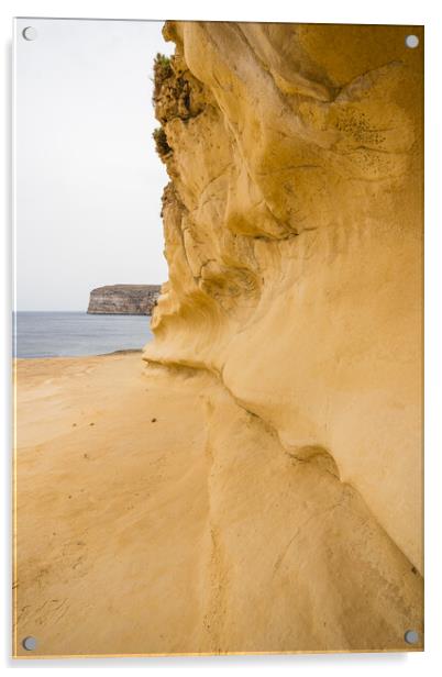 Golden curvature on Xlendi Bay cliff Acrylic by Jason Wells