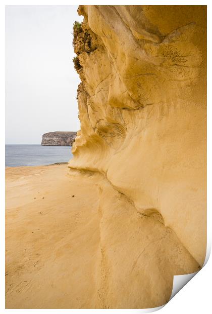 Golden curvature on Xlendi Bay cliff Print by Jason Wells