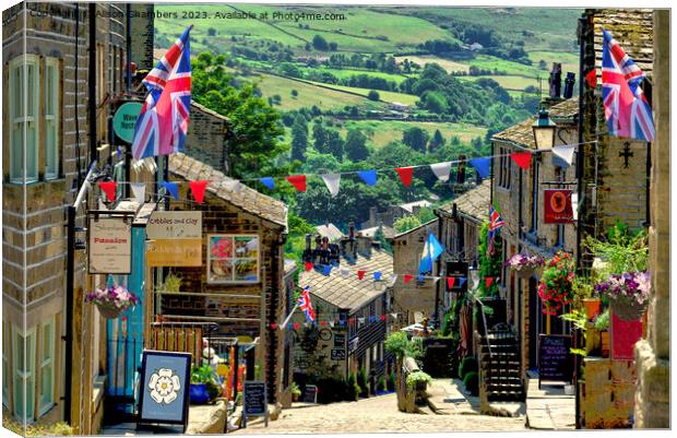 Yorkshire Day on Haworth Main Street Canvas Print by Alison Chambers