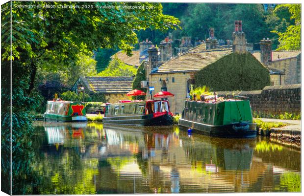 Summer Evening Rochdale Canal Hebden Bridge  Canvas Print by Alison Chambers