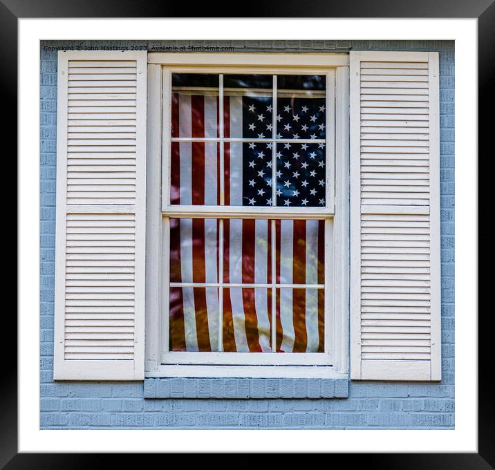 Old Glory through an old window Framed Mounted Print by John Hastings