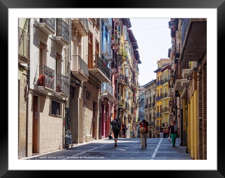 Calle del Carmen - Pamplona Framed Mounted Print by Laszlo Konya