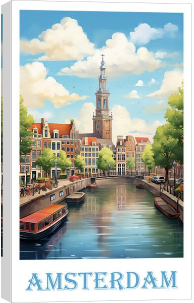 Amsterdam Travel Poster Canvas Print by Steve Smith