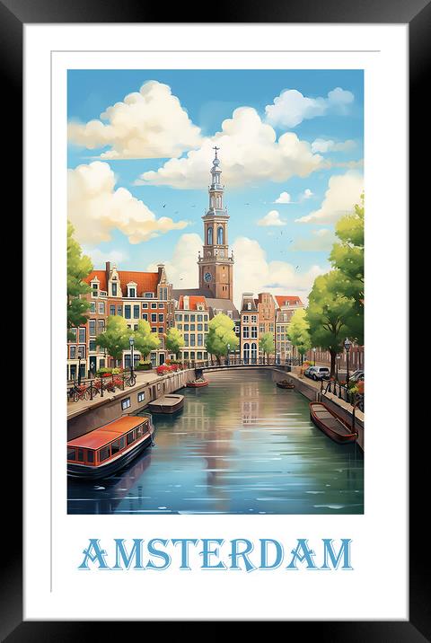Amsterdam Travel Poster Framed Mounted Print by Steve Smith