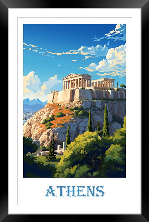 Athens Travel Poster Framed Mounted Print by Steve Smith