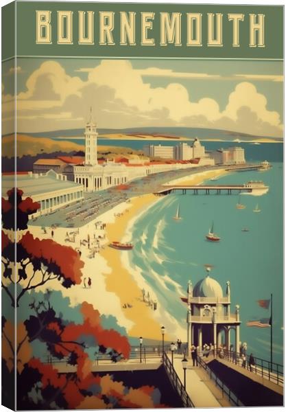 Bournemouth 1950s Travel Poster  Canvas Print by Picture Wizard
