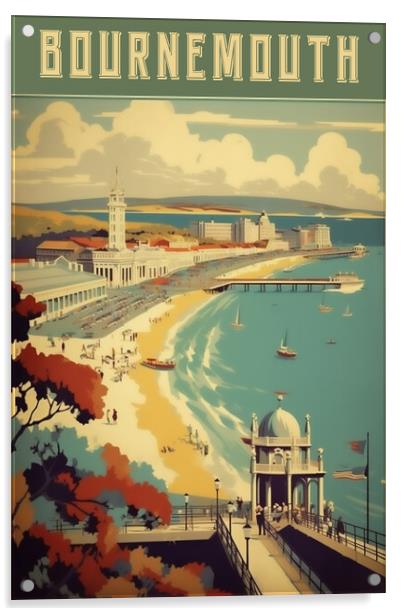 Bournemouth 1950s Travel Poster  Acrylic by Picture Wizard