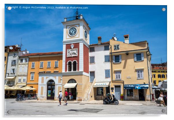 Clock Tower in old town Rovinj, Croatia Acrylic by Angus McComiskey