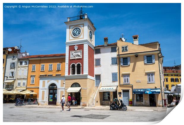 Clock Tower in old town Rovinj, Croatia Print by Angus McComiskey