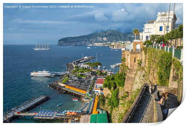 Sorrento harbour and Bay of Naples, Italy Print by Angus McComiskey