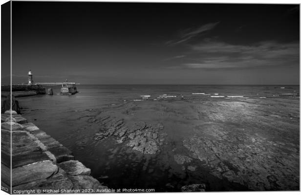 Whitby's East Beach: A Monochrome Perspective Canvas Print by Michael Shannon