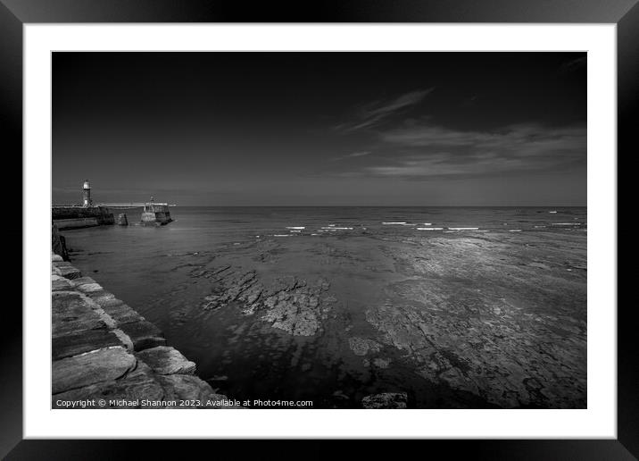 Whitby's East Beach: A Monochrome Perspective Framed Mounted Print by Michael Shannon