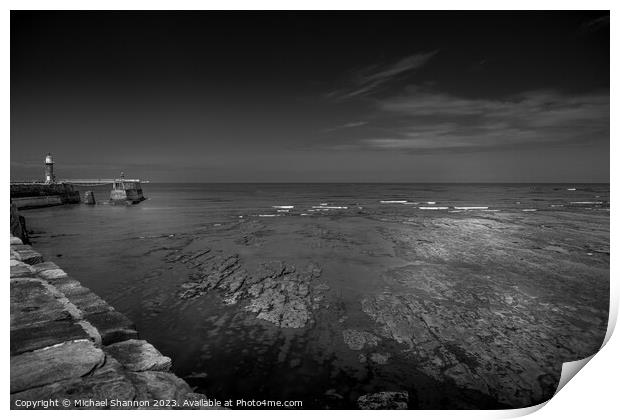 Whitby's East Beach: A Monochrome Perspective Print by Michael Shannon