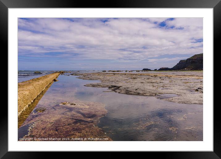 Whitby East Beach - Low Tide Framed Mounted Print by Michael Shannon