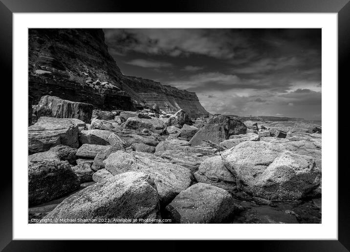 Boulders on Whitby East Beach Framed Mounted Print by Michael Shannon