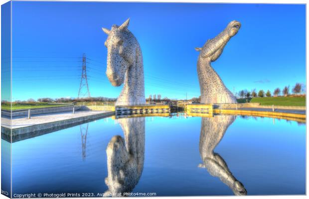 the Kelpies reflections  , Helix park, Falkirk HDR Canvas Print by Photogold Prints