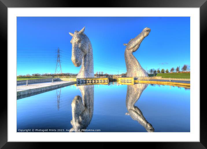 the Kelpies reflections  , Helix park, Falkirk HDR Framed Mounted Print by Photogold Prints