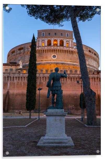 Emperor Hadrian Statue And Holy Angel Castle Acrylic by Artur Bogacki