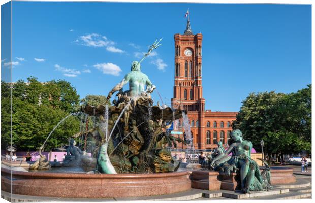 Neptune Fountain And City Hall In Berlin Canvas Print by Artur Bogacki