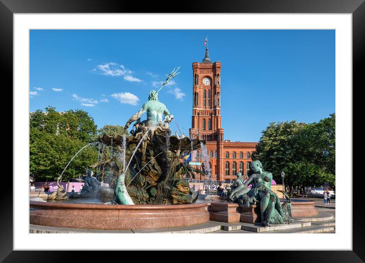 Neptune Fountain And City Hall In Berlin Framed Mounted Print by Artur Bogacki