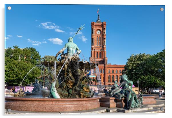 Neptune Fountain And City Hall In Berlin Acrylic by Artur Bogacki