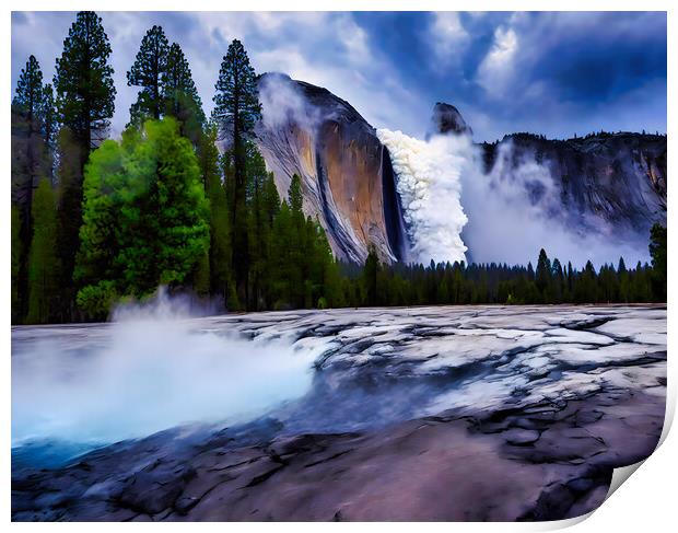 Storm over Thunder waterfall Print by Roger Mechan