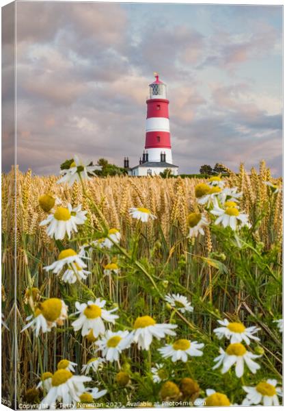 Sunset Colours at Happisburgh Lighthouse in Norfolk UK Canvas Print by Terry Newman