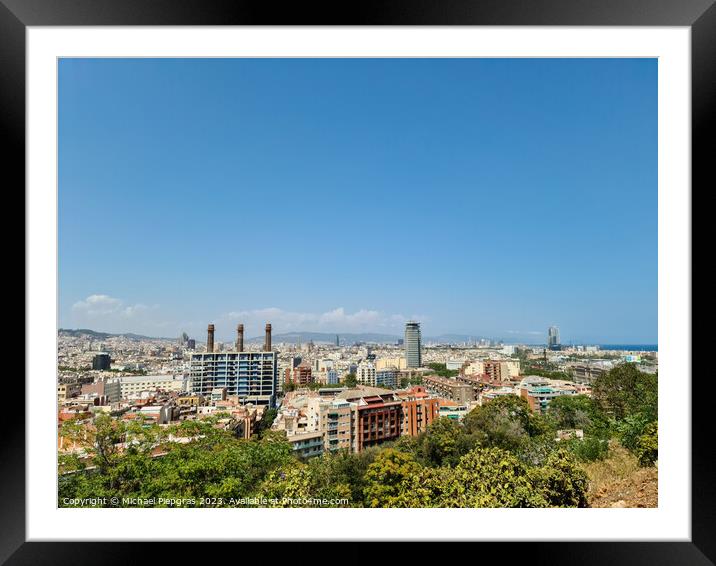 Aerial view of beautiful city Barcelona in sunny summer weather. Framed Mounted Print by Michael Piepgras