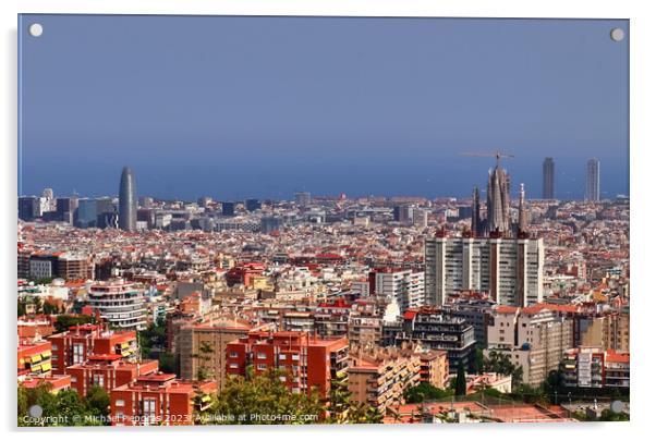 Aerial view of beautiful city Barcelona in sunny summer weather. Acrylic by Michael Piepgras