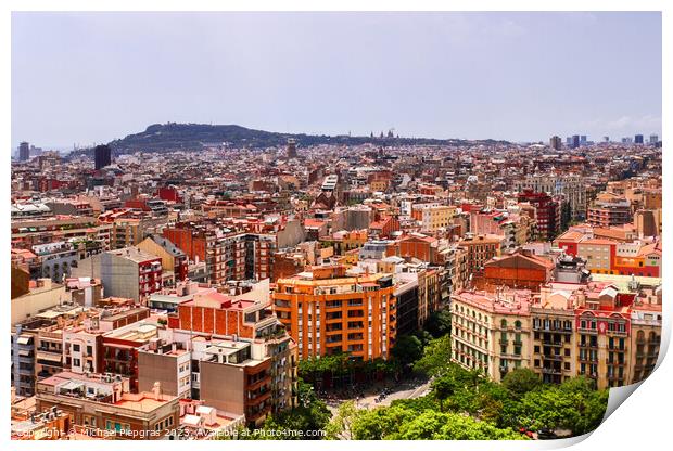 Aerial view of beautiful city Barcelona in sunny summer weather. Print by Michael Piepgras