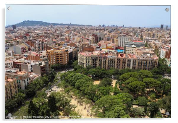 Aerial view of beautiful city Barcelona in sunny summer weather. Acrylic by Michael Piepgras