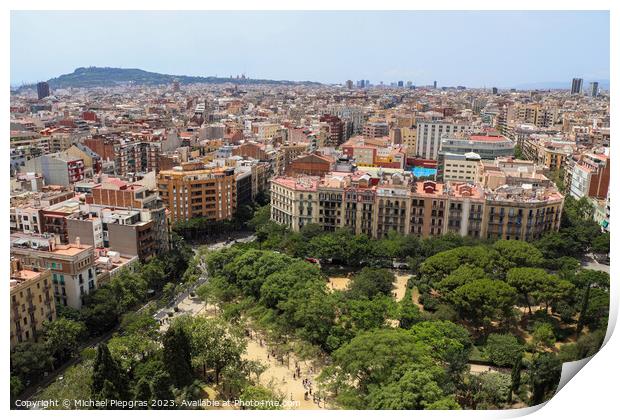 Aerial view of beautiful city Barcelona in sunny summer weather. Print by Michael Piepgras