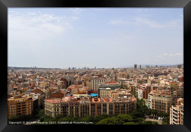 Aerial view of beautiful city Barcelona in sunny summer weather. Framed Print by Michael Piepgras