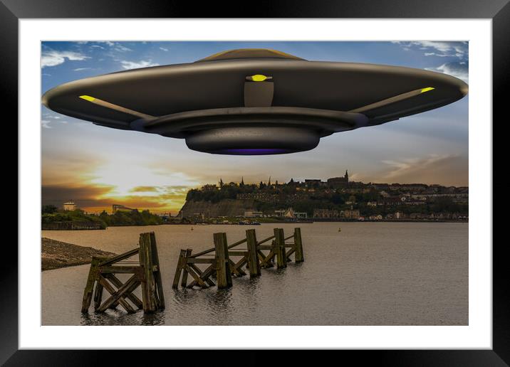 Extraterrestrial Encounter at Cardiff Bay Framed Mounted Print by Steve Purnell