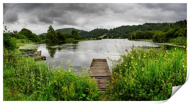 Grasmere jetty on a moody day, Cumbria Print by Maggie McCall