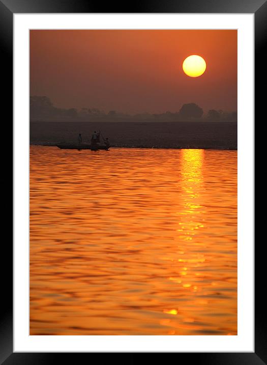Sunrise on the Ganges, Varanasi, India Framed Mounted Print by Serena Bowles