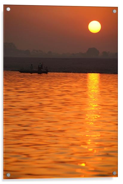 Sunrise on the Ganges, Varanasi, India Acrylic by Serena Bowles