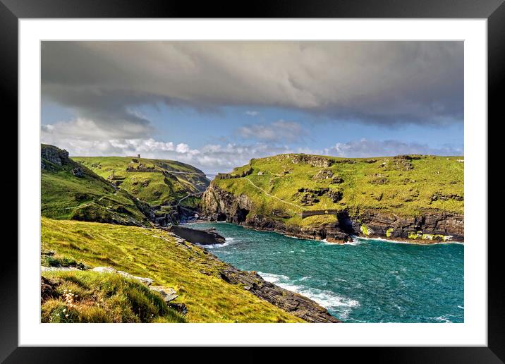 Tintagel Castle and Bridge Cornwall Framed Mounted Print by austin APPLEBY