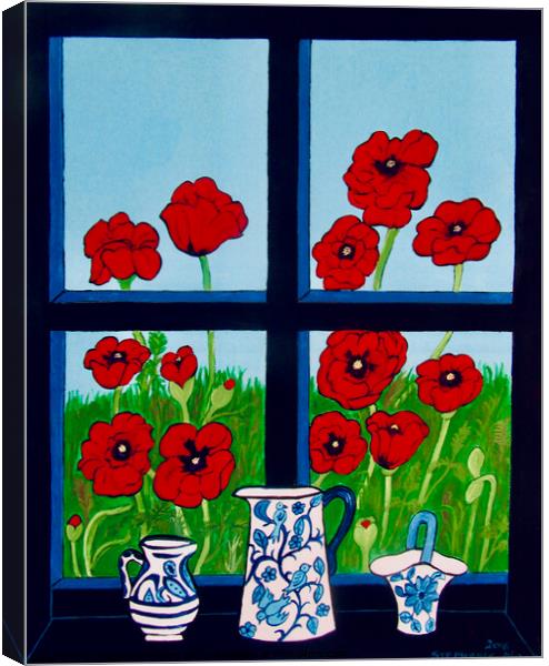 Poppies in the Window Canvas Print by Stephanie Moore
